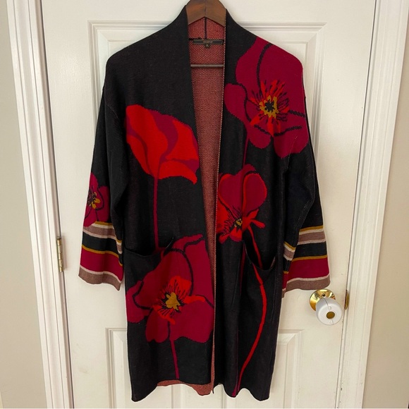 Maxsport Sweaters - Maxsport Black & Red Floral Cardigan